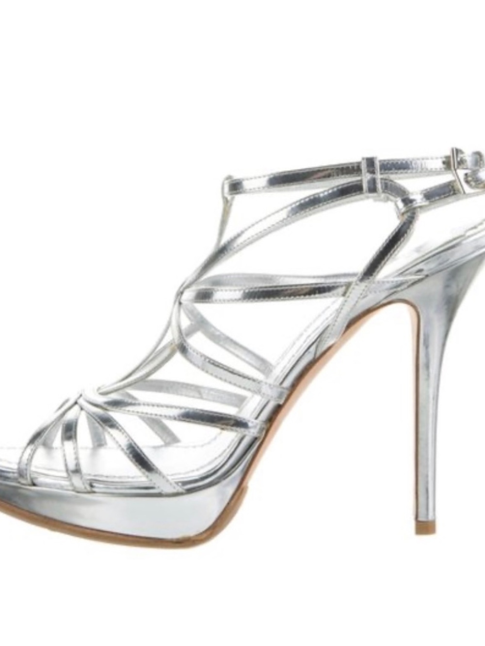 Christian Dior silver metallic strappy stiletto high-heel sandals